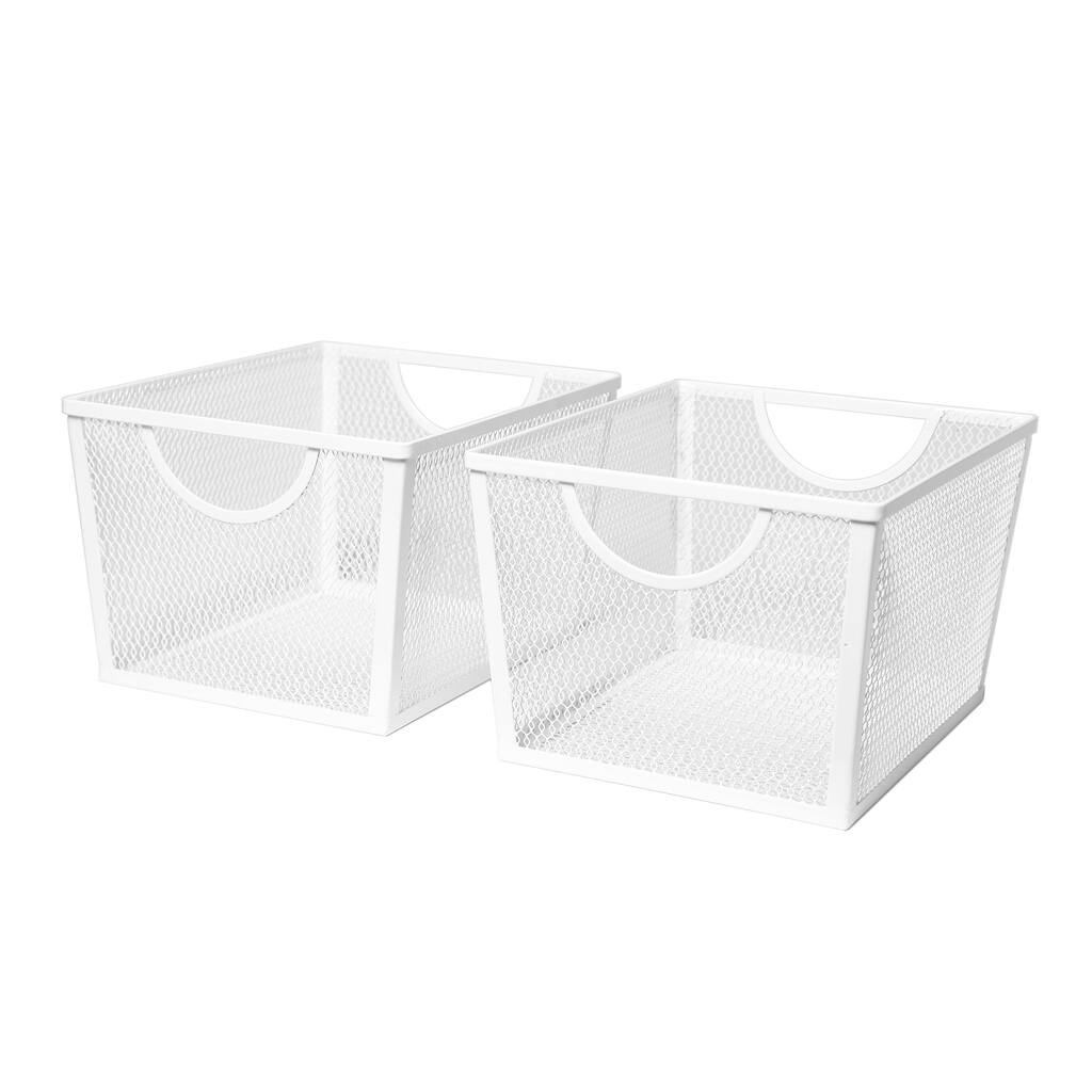 Small Wire Mesh Nesting Utility Shelf Storage Basket 2-Piece, White