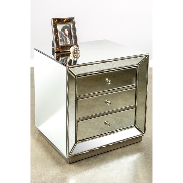 Statements By J Mie Nightstand w/ 3 Drawers, Silver Finish, 25 Inch Tall