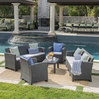 Jacksonville Outdoor 5-piece Wicker-style Chat Set with Sofa and Cushion by Christopher Knight Home