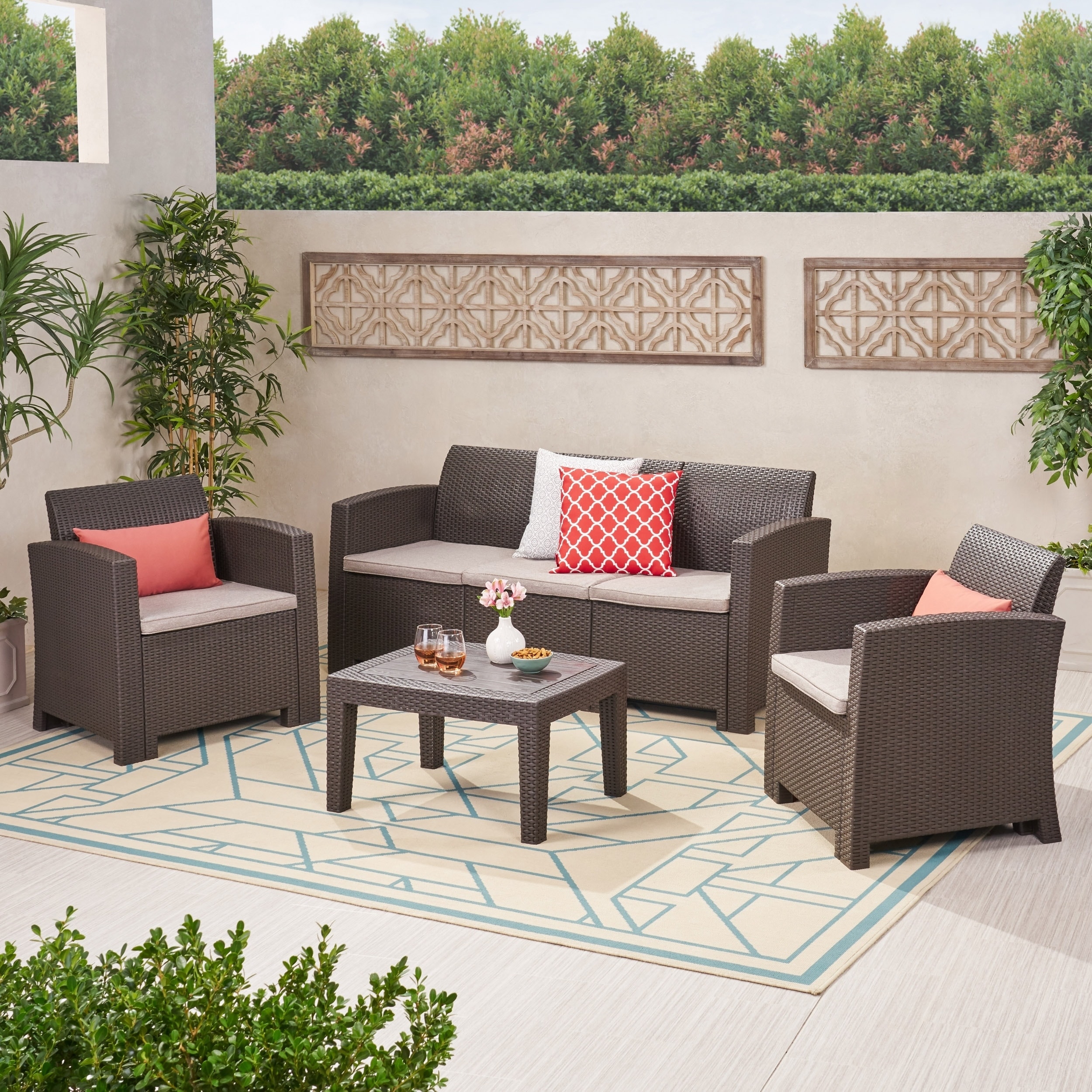 Shop Jacksonville Outdoor 4 Piece Wicker Style Chat Set With