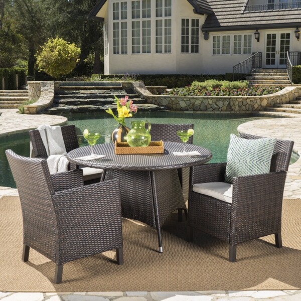 Shop Cypress Outdoor 5-piece Round Wicker Dining Set with Cushions