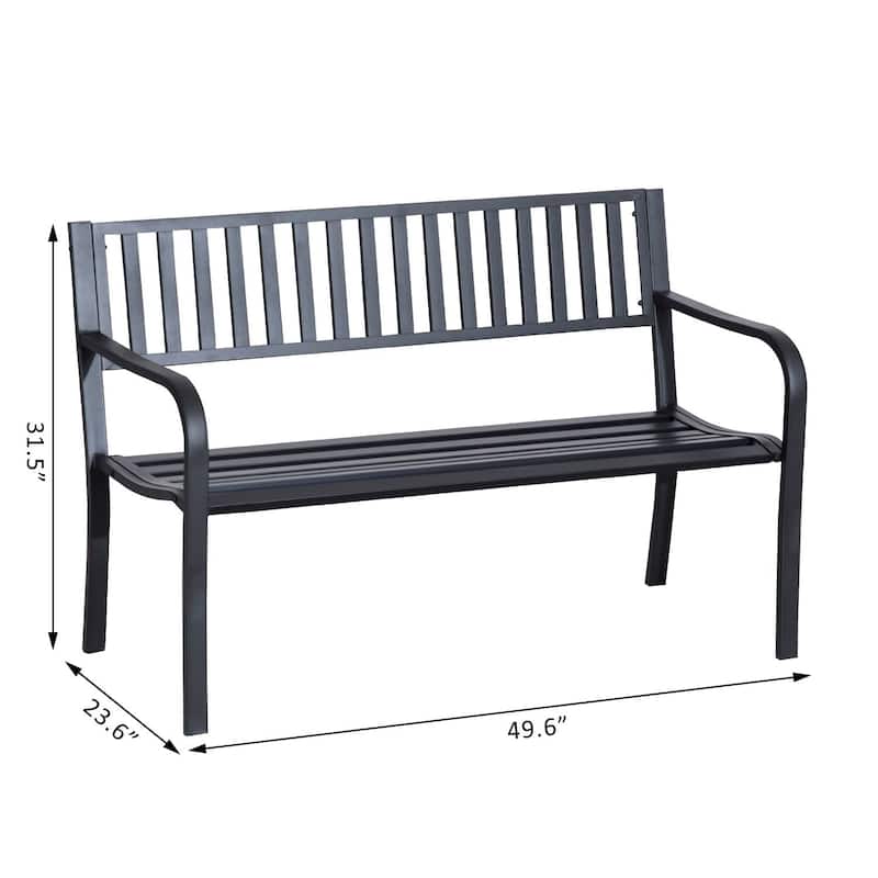 Outsunny 50" Slatted Steel Outdoor Decorative Patio Lawn Garden Park Bench with Durable Rust-Fighting Material
