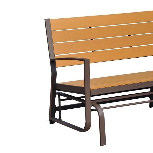 Shop Outsunny 48 Synthetic Wood Outdoor Patio Double Bench Glider Teak Brown Overstock 18109264