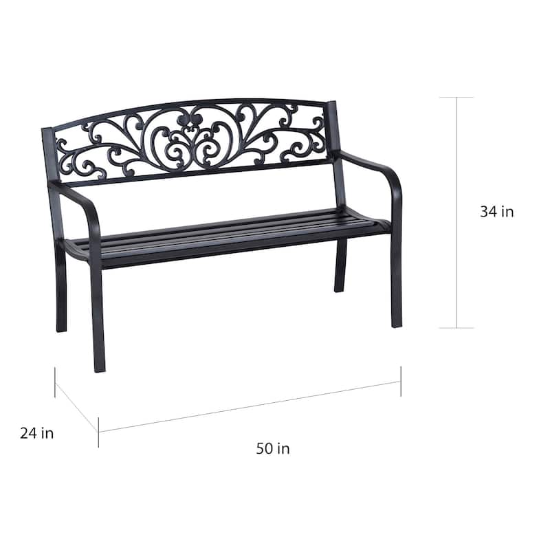 Outsunny 50" Blossoming Pattern Garden Decorative Patio Park Bench with Beautiful Design & Seats for 3 People