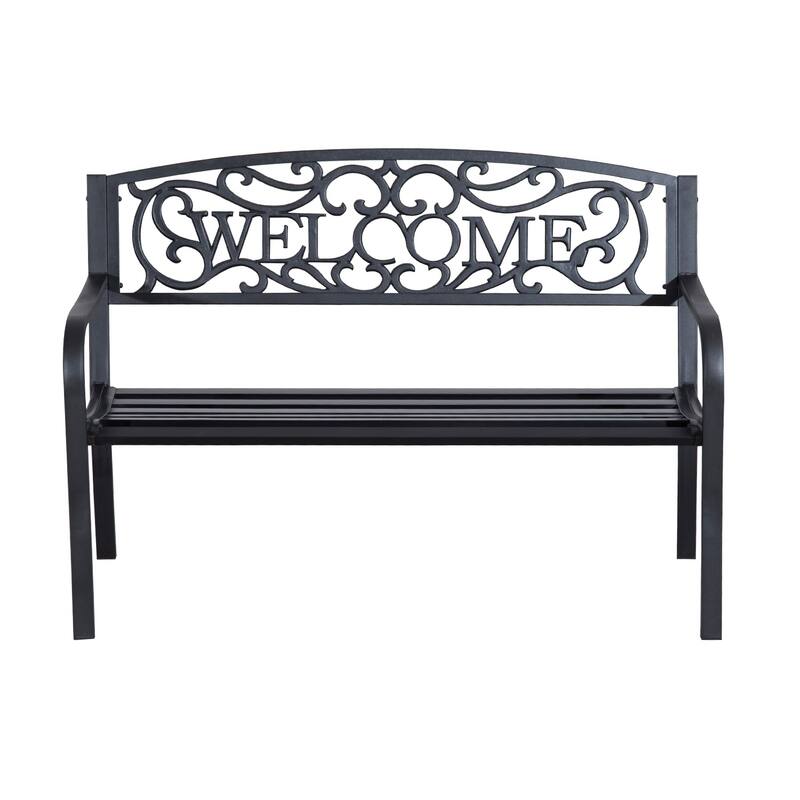 Outsunny 2 Seater 50" Steel Welcoming Vines Decorative Outdoor Patio Garden Bench, with Weatherproof Build & Cute Design