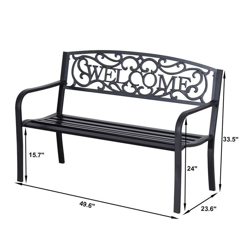 Outsunny 2 Seater 50" Steel Welcoming Vines Decorative Outdoor Patio Garden Bench, with Weatherproof Build & Cute Design