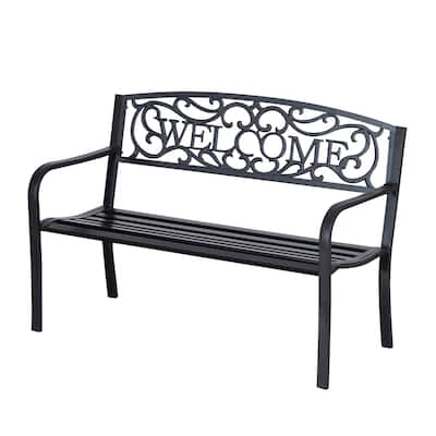 Outsunny 2 Seater 50" Steel Welcoming Vines Decorative Outdoor Patio Garden Bench, with Weatherproof Build & Cute Design