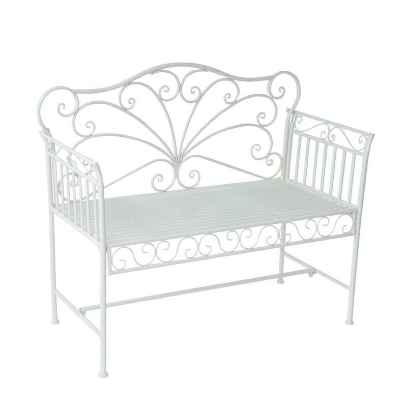 Outsunny 43" Antique Metal Outdoor Patio Garden Bench - Cream White
