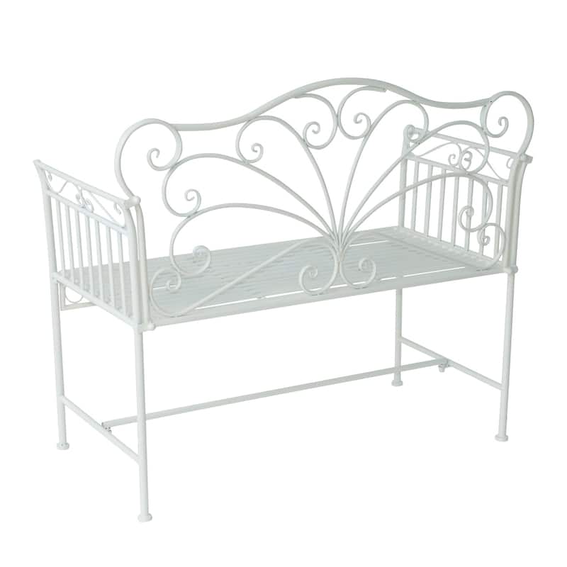 Outsunny 43" Antique Metal Outdoor Patio Garden Bench - Cream White