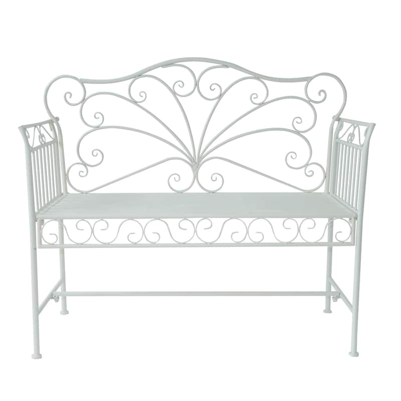 Outsunny 43" Antique Metal Outdoor Patio Garden Bench - Cream White