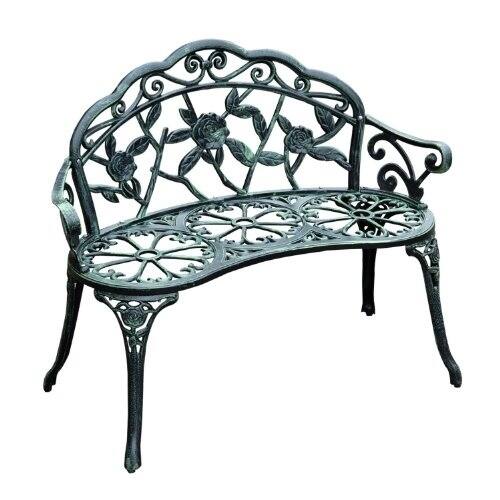 Outsunny 40-inch Cast Aluminum Rose Outdoor Patio Garden Bench