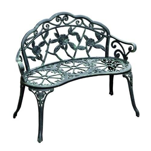 Outsunny 40" Cast Aluminum Rose Style Outdoor Patio Garden Decorative Park Bench with Stylish Design & Lightweight Build