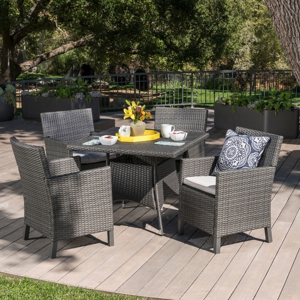 Cypress Outdoor 5-piece Square Wicker Dining Set with Cushions by Christopher Knight Home