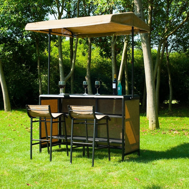 Outsunny 3 Piece Outdoor Mesh Cloth Canopy Bar Set - Table & Two Chairs