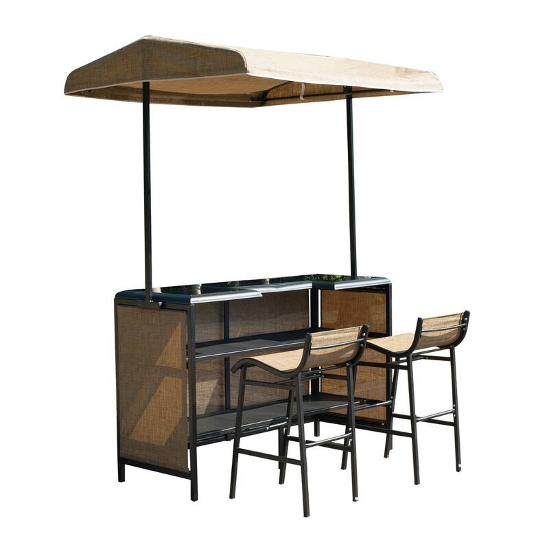 Outsunny 3 Piece Outdoor Mesh Cloth Canopy Bar Set - Table & Two Chairs