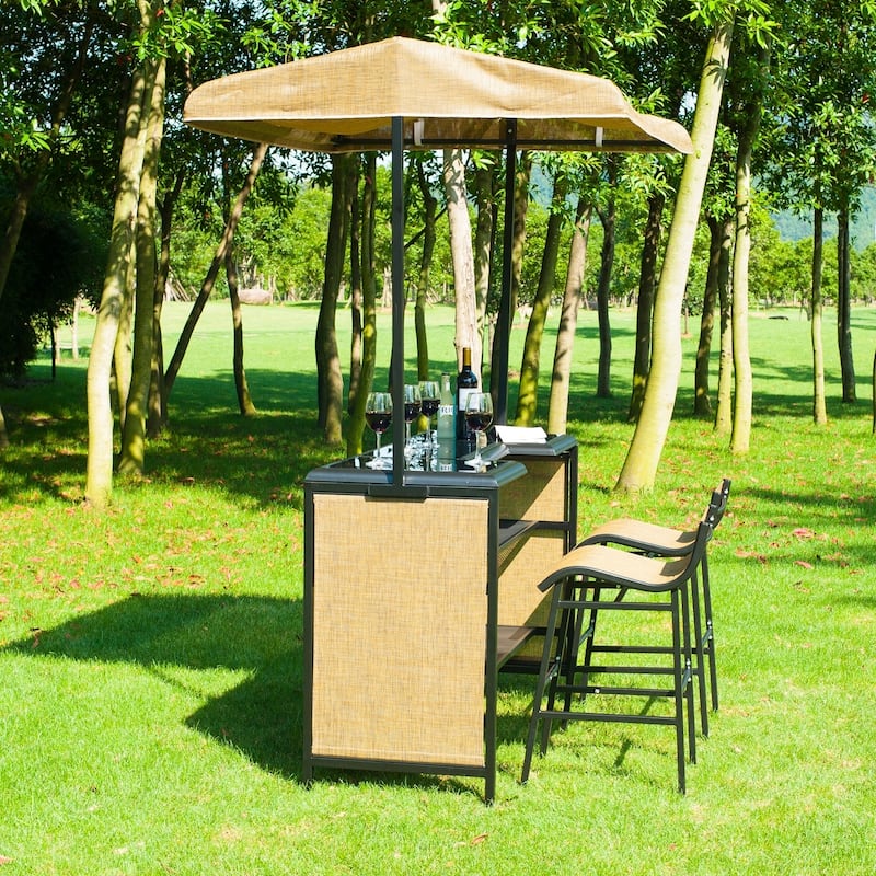 Outsunny 3 Piece Outdoor Mesh Cloth Canopy Bar Set - Table & Two Chairs