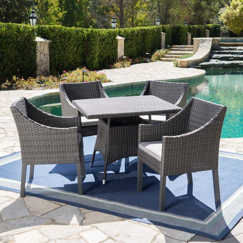 Franco Outdoor 5-piece Square Wicker Dining Set with Cushions by Christopher Knight Home