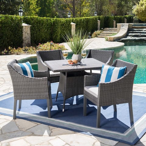 Franco Outdoor 5-piece Square Wicker Dining Set with Cushions by Christopher Knight Home