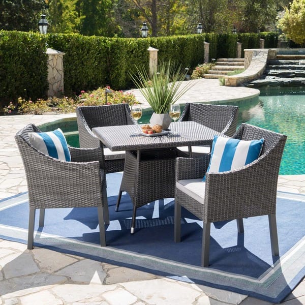 slide 2 of 16, Franco Outdoor 5-piece Square Wicker Dining Set with Cushions by Christopher Knight Home