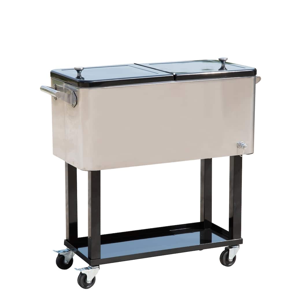 Outsunny 80 QuartRolling Portable Stainless Steel Cooler Cart