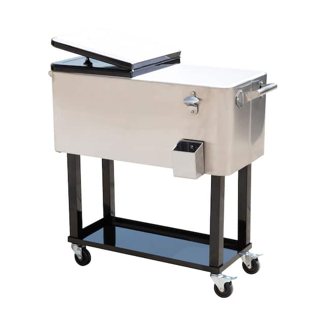 Outsunny 80 QT Rolling Ice Chest Portable Patio Party Drink Cooler Cart - Stainless Steel