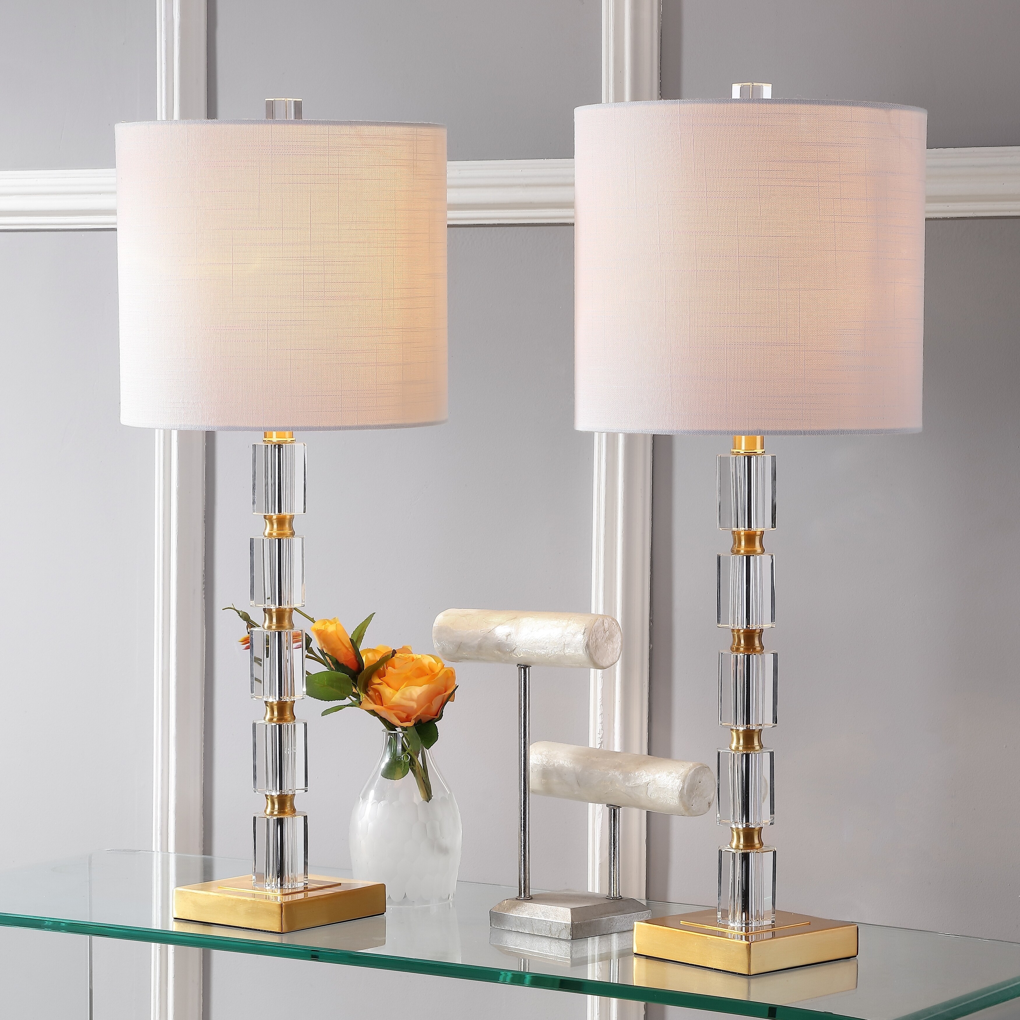 Melbourne privacy Gezag Claire 28.5" Crystal LED Table Lamp, Clear/Brass (Set of 2) by JONATHAN Y -  Overstock - 18110875