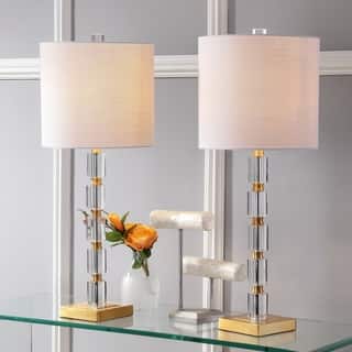 Claire 28.5" Crystal LED Table Lamp, Clear/Brass (Set of 2) by JONATHAN Y
