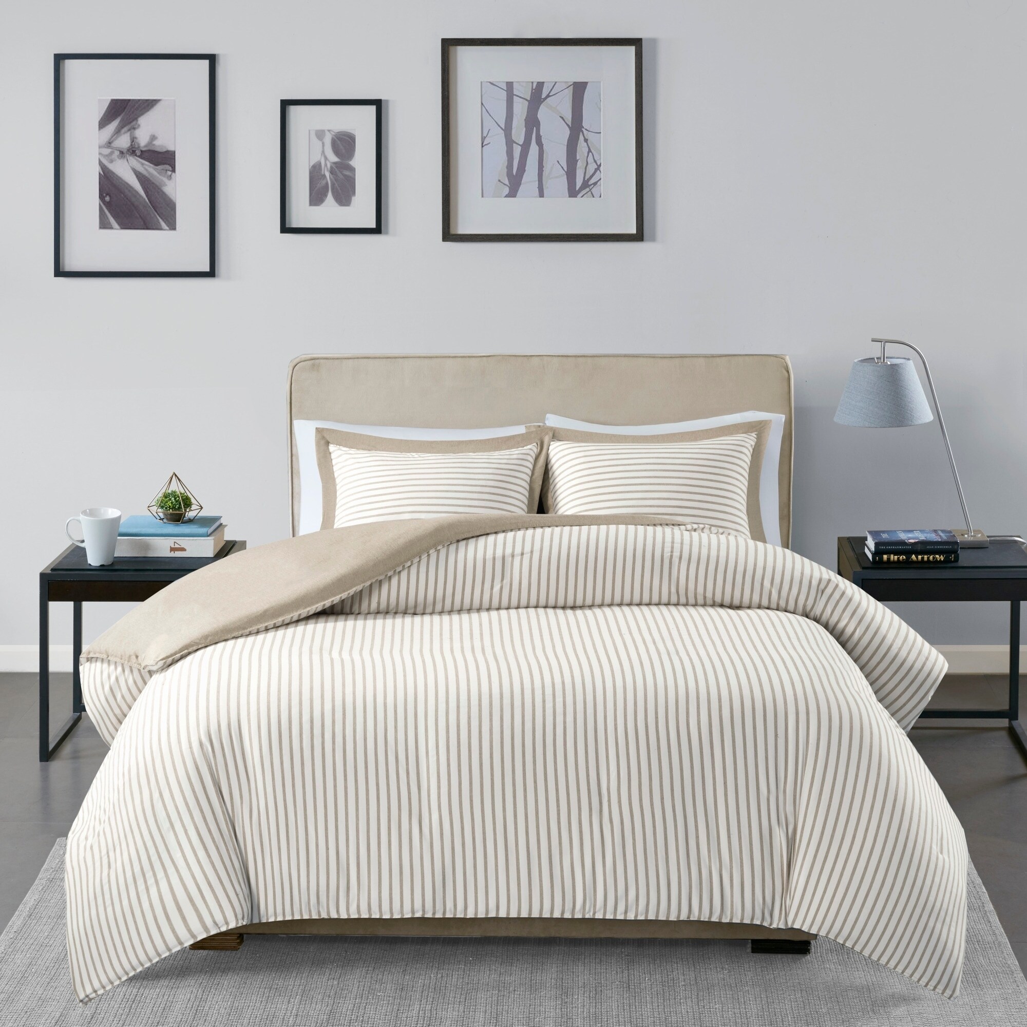 Shop Madison Park Essentials Braydon Grey Reversible Stripe Duvet