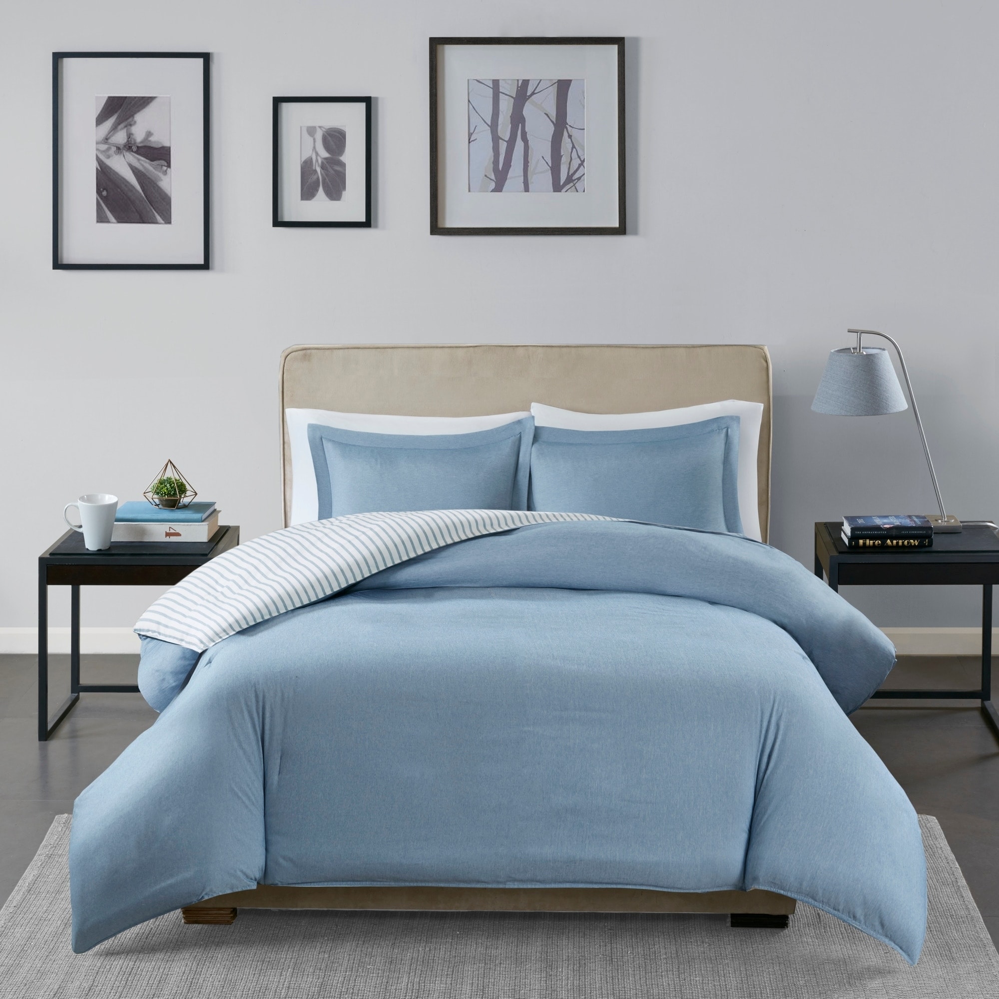 Shop Madison Park Essentials Braydon Blue Reversible Stripe Duvet