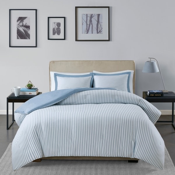 Madison Park Essentials Braydon Blue Reversible Stripe Duvet Cover 3-Piece Set