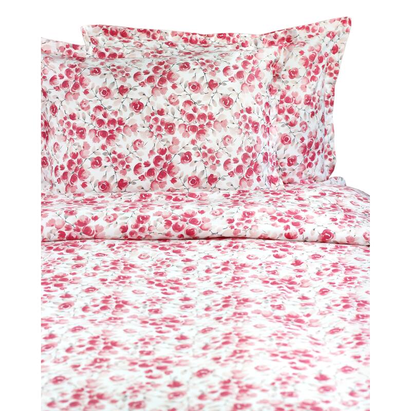 Printed Design Cotton Collection 400 Thread Count Red Poppy Sheet Set