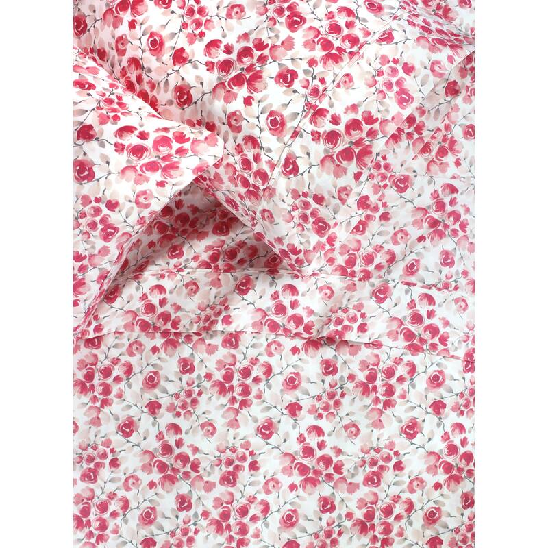 Printed Design Cotton Collection 400 Thread Count Red Poppy Sheet Set