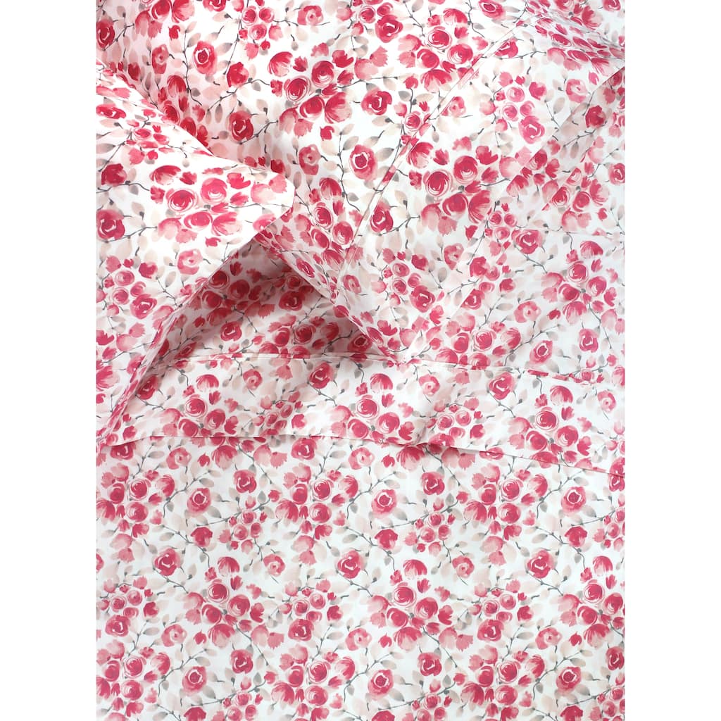 Printed Design Cotton Collection 400 Thread Count Red Poppy Sheet Set