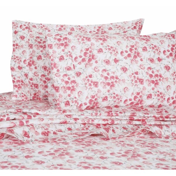 Printed Design Cotton Collection 400 Thread Count Red Poppy Printed Design Cotton Collection 400 Thread Count Red Poppy Sheet Set