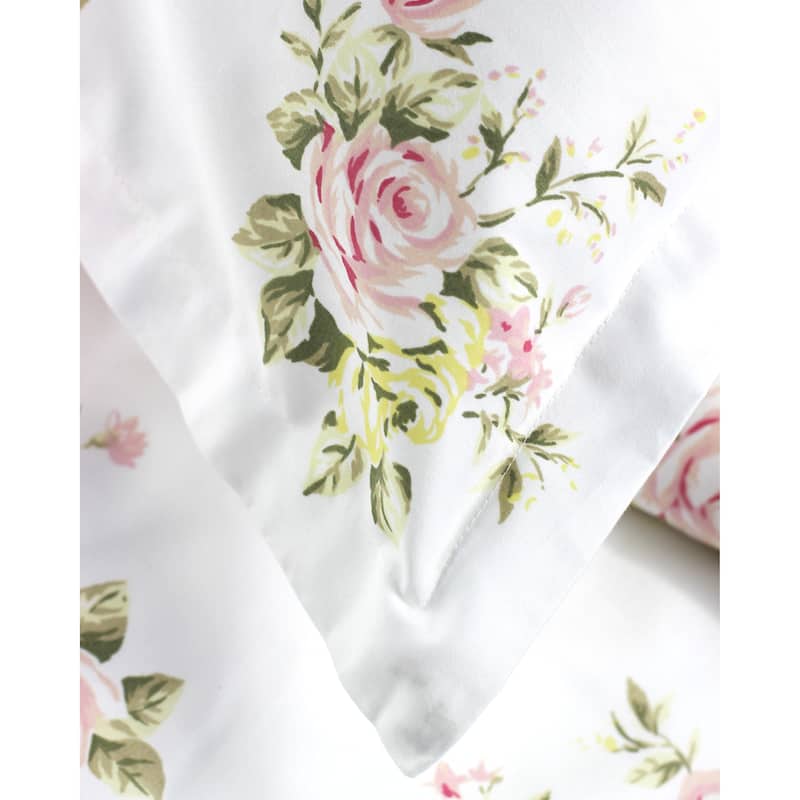 Printed Design Cotton Collection 400 Thread Count Rose Bouquet Embroidered Duvet Set