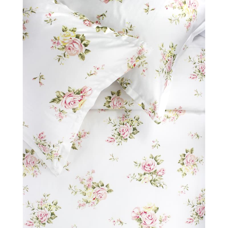 Printed Design Cotton Collection 400 Thread Count Rose Bouquet Embroidered Duvet Set