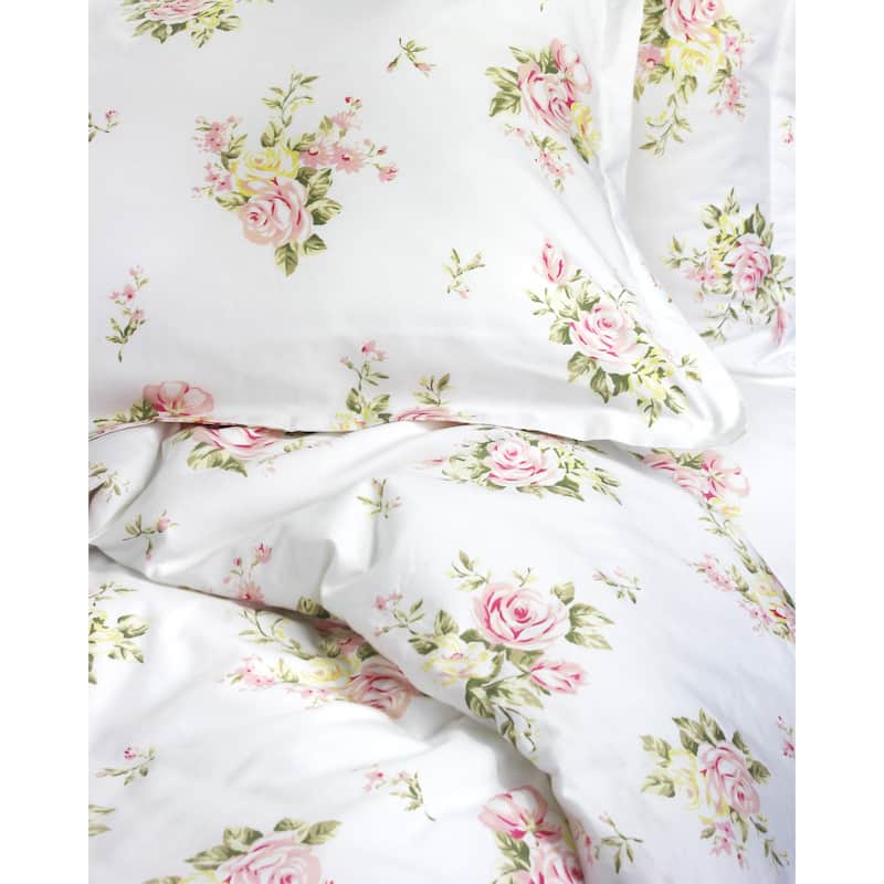 Printed Design Cotton Collection 400 Thread Count Rose Bouquet Embroidered Duvet Set