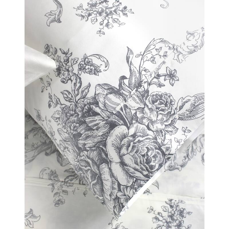 Printed Design Cotton Collection 400 Thread Count Grey Toile Bed Sheet Set