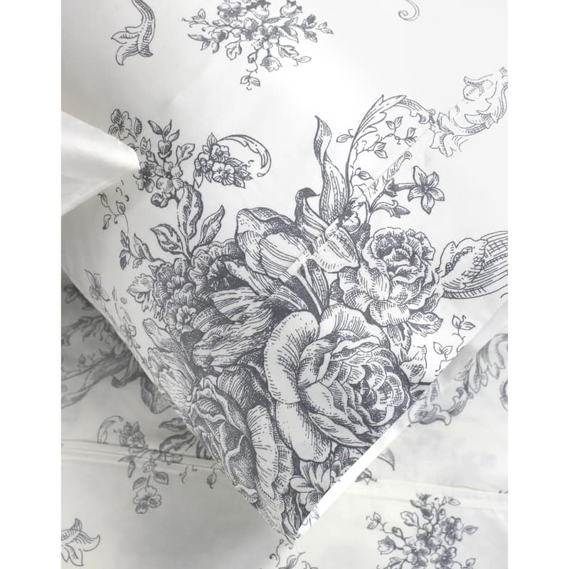 Printed Design Cotton Collection 400 Thread Count Grey Toile Bed Sheet Set