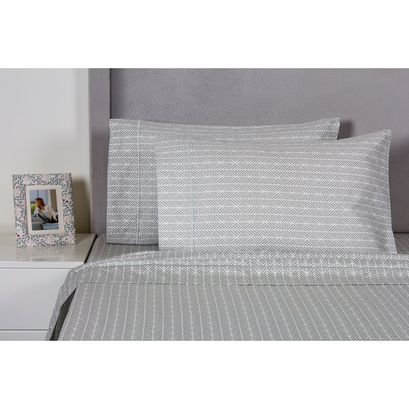Cotton 400 Thread Count Grey Arrow Embroidered Sheet Set