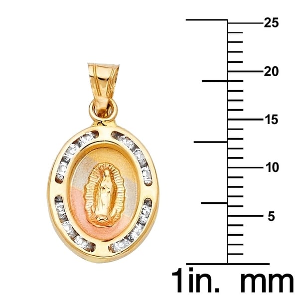 The World Jewelry Center 14k Tri Color Gold Religious Mary Guadlupe Pendant with 1.2mm Cable Chain Necklace