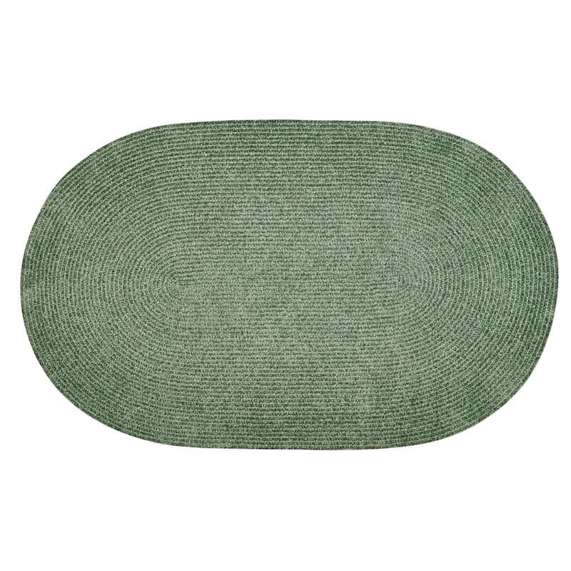 Better Trends Chenille Solid & Tweed Braid Collection is Durable and Stain Resistant Reversible Indoor Area Utility Rug - Diluth Green - 42" x 66" Oval
