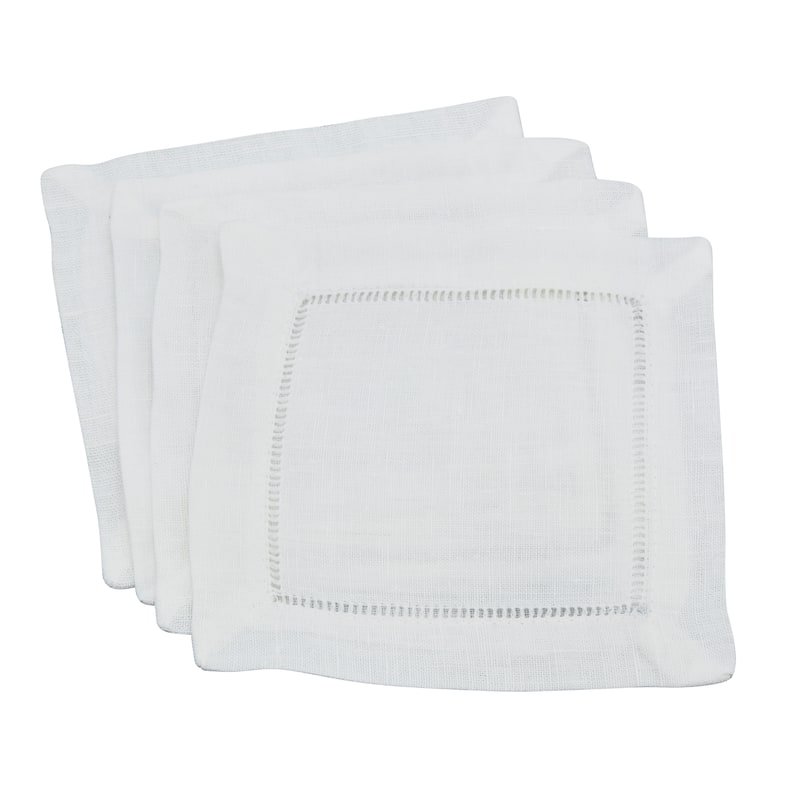 Hemstitched Linen Cocktail Napkin (Set of 4) - Coasters