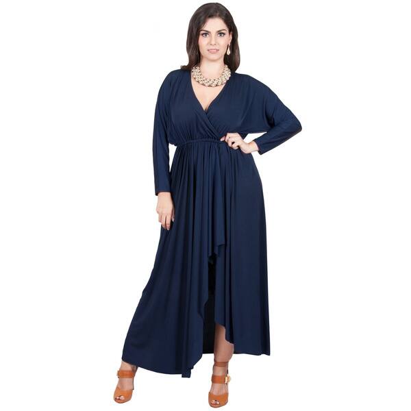 KOH KOH Women's Plus Size Designer Long Sleeve Wraparound Cross Over Bodice Maxi  Dress XX-Large Size in Navy Blue (As Is Item) - Bed Bath & Beyond - 18113786