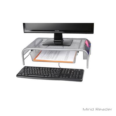 Mind Reader Metal Mesh Monitor Stand with Drawer, Silver