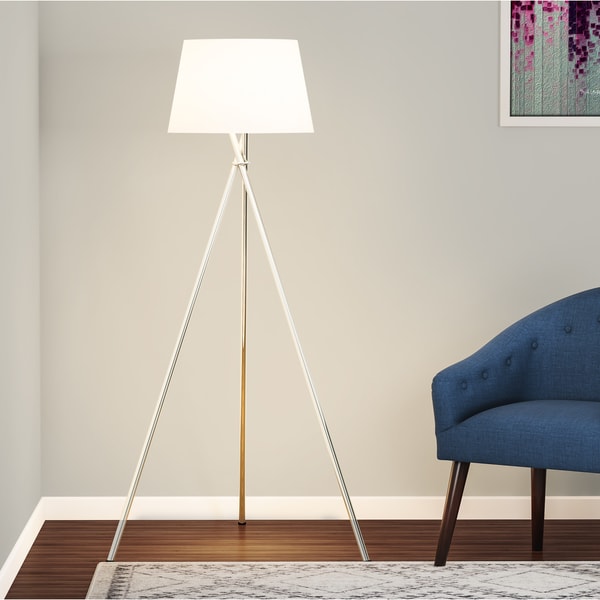 Porch & Den Roosevelt Row Villa 3-way 59-inch Brushed Steel Tripod Floor Lamp
