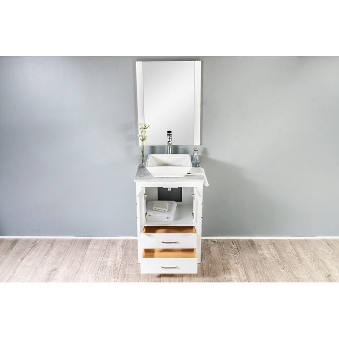 Newport Collection 24 inches in White w/ Carrara Marble Top and High Gloss Ceramic Basin