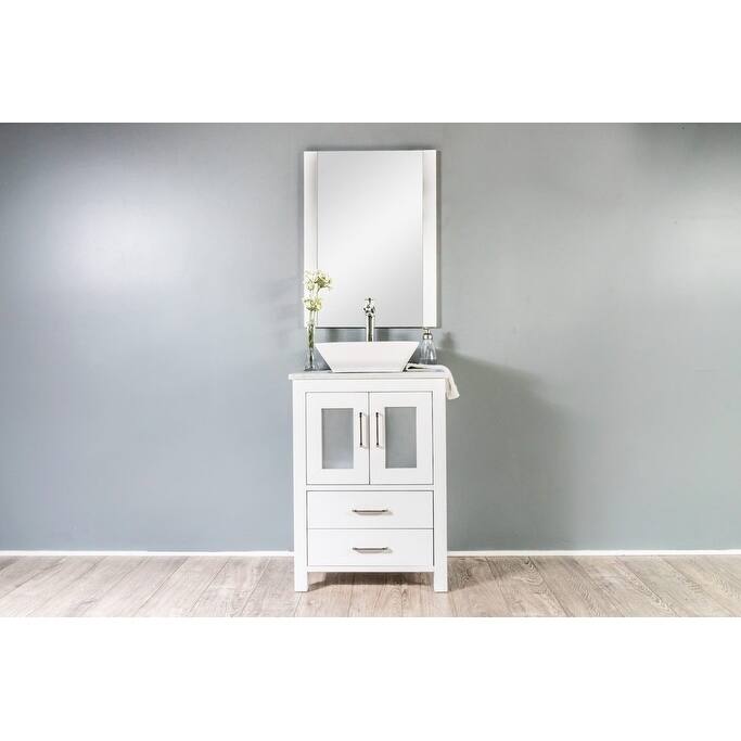 Newport Collection 24 inches in White w/ Carrara Marble Top and High Gloss Ceramic Basin