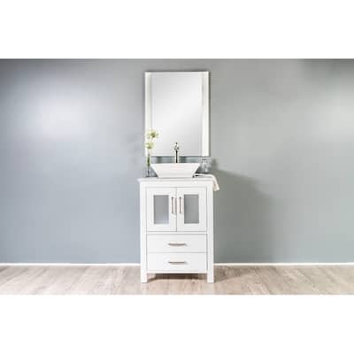 Newport Collection 24 inches in White w/ Carrara Marble Top and High Gloss Ceramic Basin