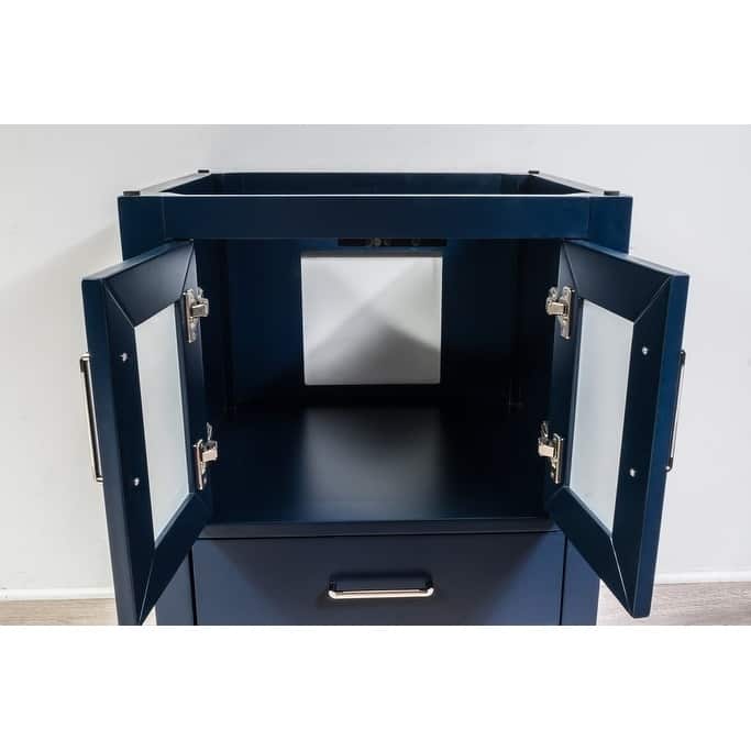 Newport Collection 24 inches in Navy w/ Carrara Marble Top and High Gloss Ceramic Basin - Navy blue